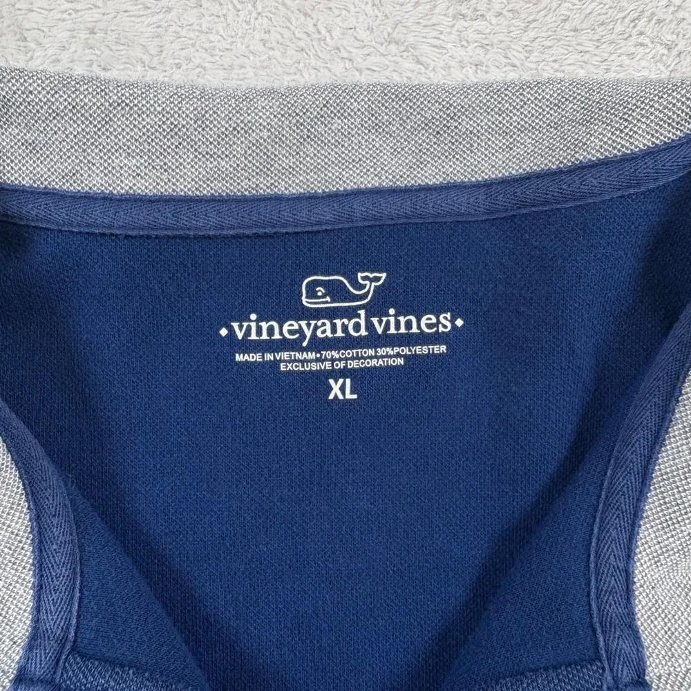 Vineyard Vines Mens XL Navy Blue Pique Quarter Zip Pullover Sweater Gray Collar